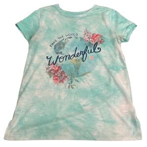Mudd Girls Aqua Tie-Dye Kids Tee - Make the World Wonderful Size 16